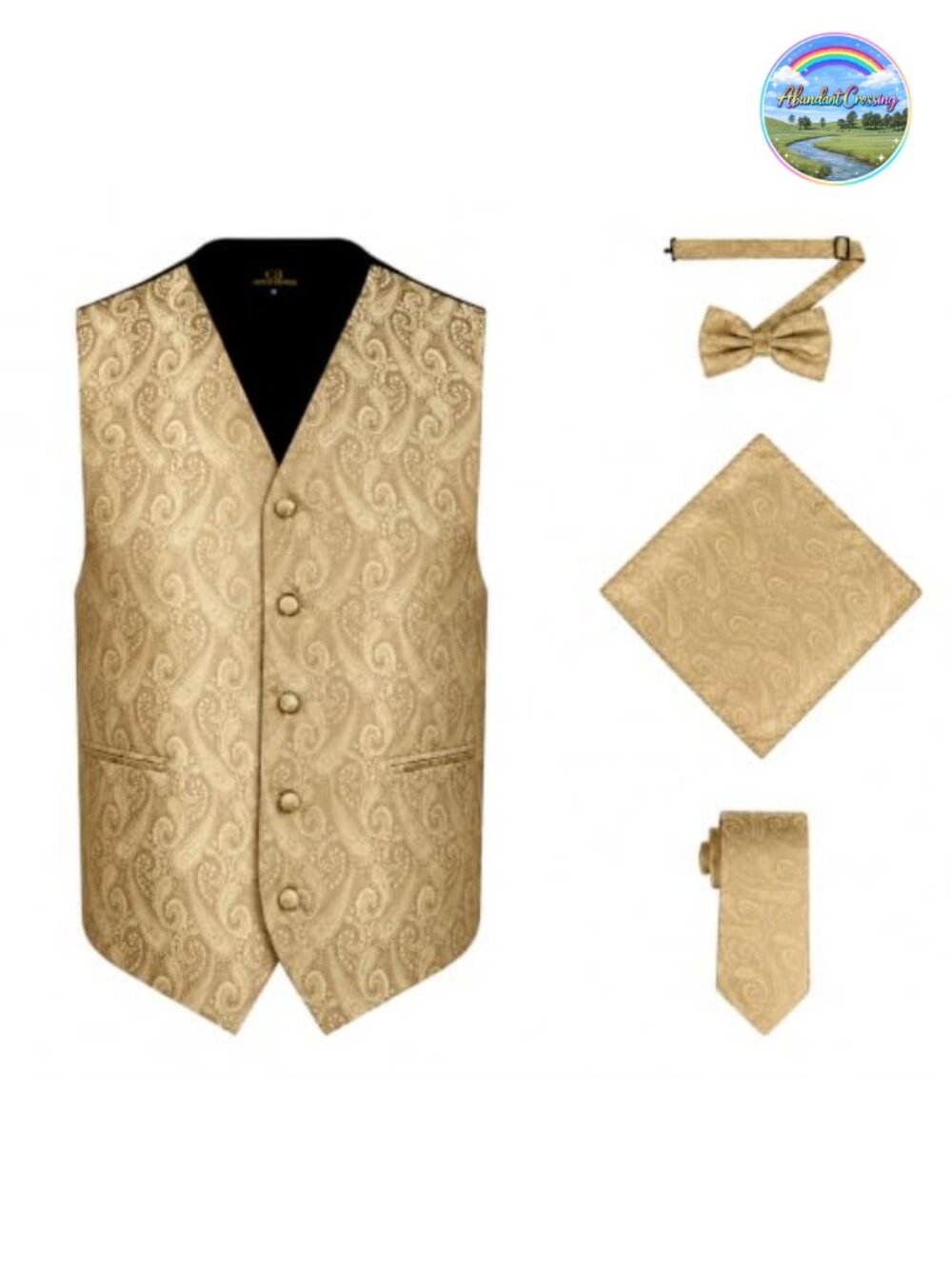 Mens 4pc Paisley Formal Suit Vest Necktie Bowtie Handkerchief Set Tuxedo